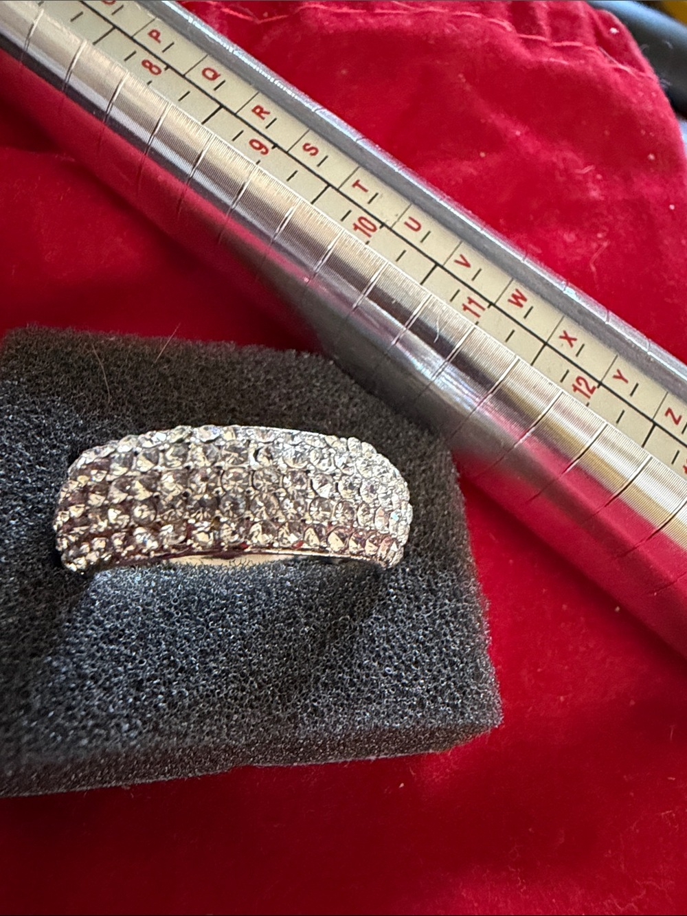 Silver Tone Sparkling Clear Gems, Pave Dome Ring, 10-10.5, (J296)